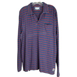 Quaker Marine Supply Long Sleeve Striped Polo Shirt Red Blue Mens L Nautical